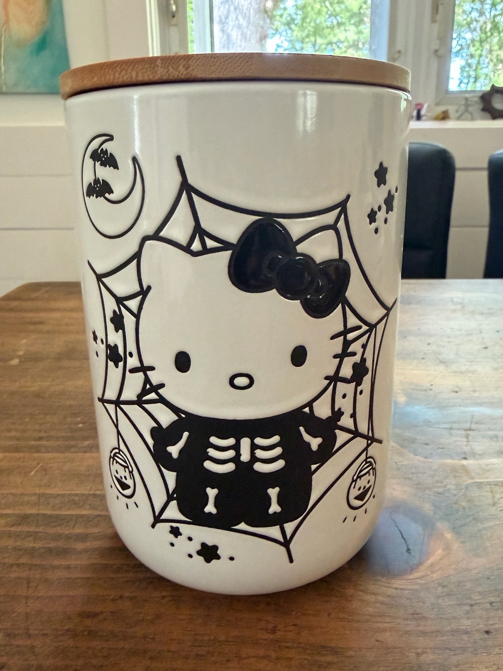 Hello Kitty Halloween Black & White Ceramic Canister with Wooden Lid